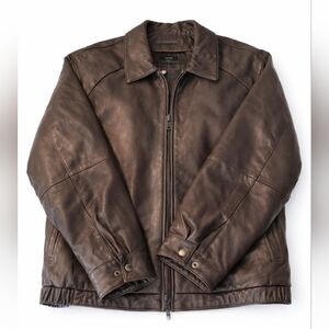 Claiborne Men’s Brown Lambskin Leather Jacket XL 90's Style Men's Coat, Bomber